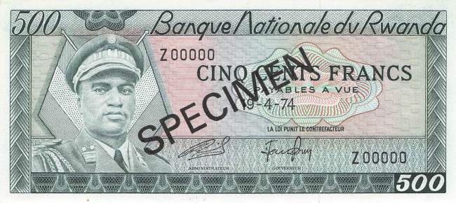 500 Francs p.11 1974 Ruanda